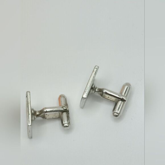 Mens Vintage Silver etched square cufflinks - Picture 3 of 4